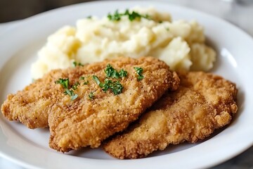 Crispy Fried Pork Cutlet with Mashed Potatoes