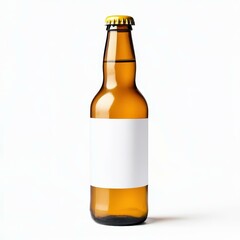 Image of a clean bottle of beer featuring a blank white label, perfect for custom branding or design projects.