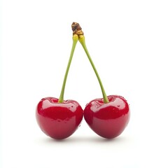 Fresh, ripe cherries displayed on a  white backdrop, perfect for adding a burst of color to any project.