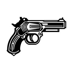 A bold and minimalistic silhouette of a gun, showcasing its distinct shape and structure. Ideal for military designs, shooting sports logos, security branding, and tactical-themed artwork.
