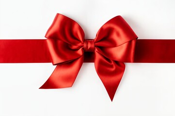 Fototapeta premium Shiny red satin ribbon and bow on white background. Vector bow and ribbon