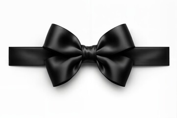 Shiny black satin ribbon and bow on white background. Vector bow and ribbon