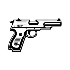A bold and minimalistic silhouette of a gun, showcasing its distinct shape and structure. Ideal for military designs, shooting sports logos, security branding, and tactical-themed artwork.