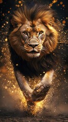 Fototapeta premium Majestic Lion in Motion, Golden Light