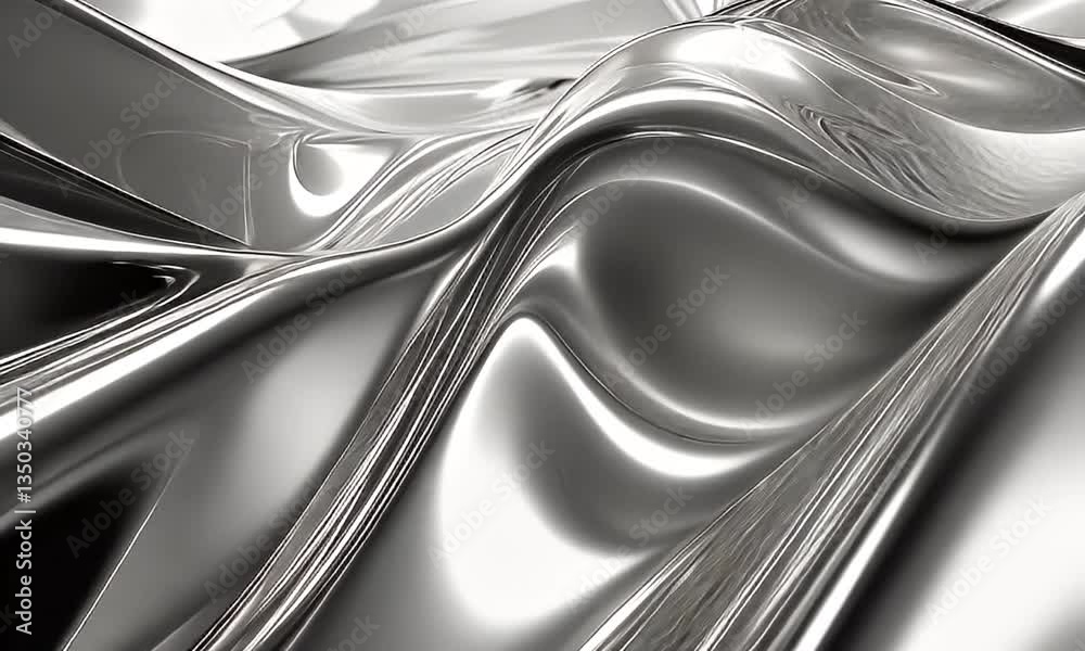 Wall mural abstract silver metallic textures with smooth waves and reflections creating a modern artistic visua