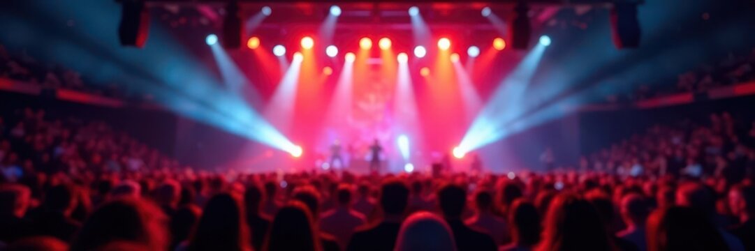 Blurred motion, intense stage lights, packed venue ,  lights,  rock