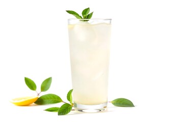Lemonade with fresh cucumber, lime and mint in glass, close up view