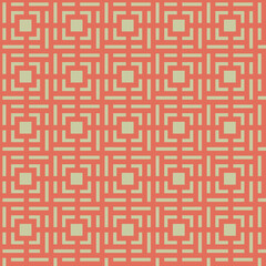 Geometric pattern design in coral and cream colors, seamless modern style for textiles, wallpaper, backgrounds, decor, and packaging.