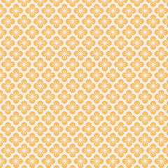 Seamless yellow floral pattern background with stylized flowers and geometric design elements for fabric, wallpaper, cards, stationery, and decorative purposes.