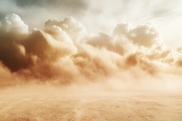 A dramatic sky filled with swirling clouds and dust creating a sense of atmospheric intensity and depth