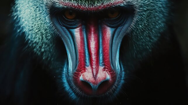 Mandrill portrait, jungle background, wildlife photography, nature documentary