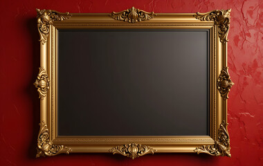 A red wall background serves as the setting for a luxurious 3D golden movie poster frame, which includes space for a mock-up