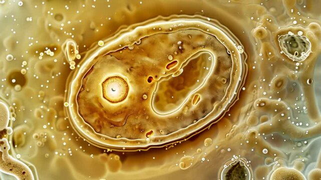 Macro image reveals oval-shaped Saccharomyces cerevisiae yeast cell with brownish-gold hue, Ai Generated.