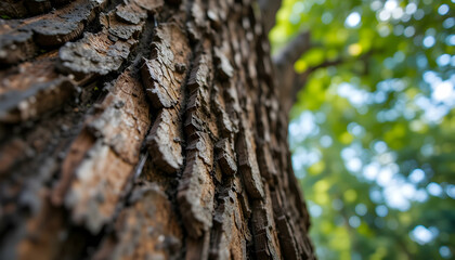 Close Up Tree Bark Texture Nature Background Wooden Trunk Detail Forest Green Leaves Sunlight Botany Ecology 110
