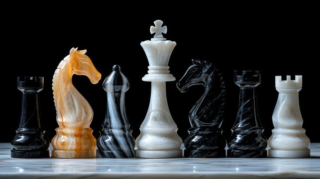 Elegant Chess Pieces in Marble: A Game of Strategy and Design