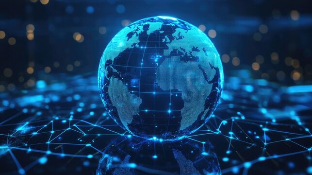 A holographic globe with NLP-driven multilingual text translation and AI connectivity.