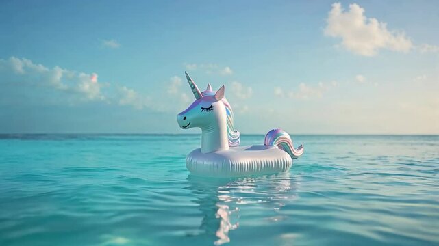 inflatable swimming toy unicorn sea beach summer day tropic

