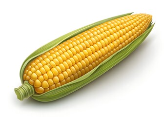 Golden Corn on the Cob: A single, ripe corn cob, encased in its vibrant green husks, displays a stunning golden hue, offering a taste of summer's bounty.