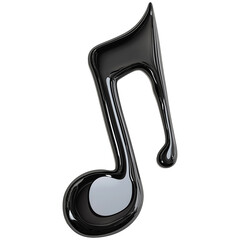 Shiny black musical note symbol on transparent background representing music art and creativity