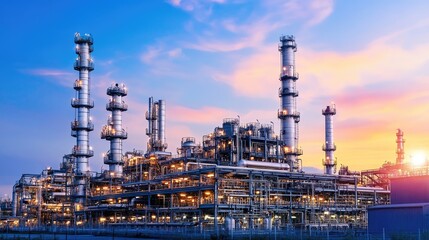 A metallurgical plant with interconnected pipelines and refining structures.