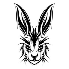 A sleek and detailed silhouette of a hare's head, featuring its long ears, alert expression, and distinctive profile. Ideal for wildlife illustrations, nature-themed designs, animal logos