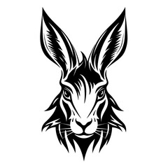 A sleek and detailed silhouette of a hare's head, featuring its long ears, alert expression, and distinctive profile. Ideal for wildlife illustrations, nature-themed designs, animal logos