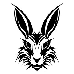 A sleek and detailed silhouette of a hare's head, featuring its long ears, alert expression, and distinctive profile. Ideal for wildlife illustrations, nature-themed designs, animal logos