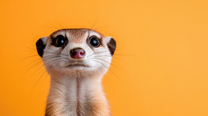 Fototapeta premium Cute meerkat portrait with cheerful expression against vibrant background