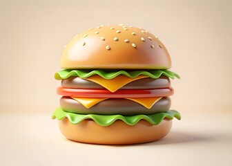 Burger Bliss: A mouthwatering, photorealistic depiction of a classic burger, showcasing juicy layers of a beef patty, melted cheese, fresh lettuce.