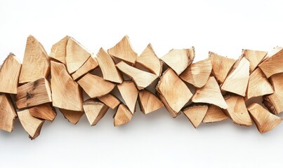 Pile of Chopped Firewood on a White Background - Ideal for Home Heating Solutions or Rustic Decorative Accents