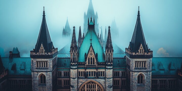 Fog surrounding canadian parliament building in ottawa, ontario, canada
