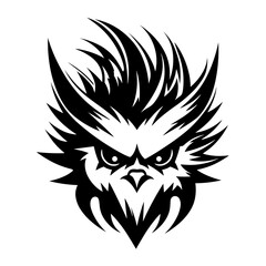 A striking silhouette of a harpy's head, combining human and bird-like features with a fierce expression. Perfect for fantasy-themed designs, mythology illustrations, gaming logos
