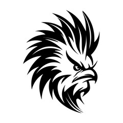 A striking silhouette of a harpy's head, combining human and bird-like features with a fierce expression. Perfect for fantasy-themed designs, mythology illustrations, gaming logos