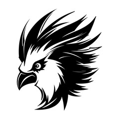 A striking silhouette of a harpy's head, combining human and bird-like features with a fierce expression. Perfect for fantasy-themed designs, mythology illustrations, gaming logos