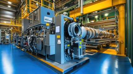 Fototapeta premium A rubber extrusion machine forming continuous rubber profiles in a high-tech manufacturing plant.