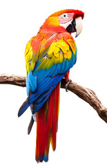 Fototapeta premium A beautiful macaw parrot is sitting on a branch on transparent background