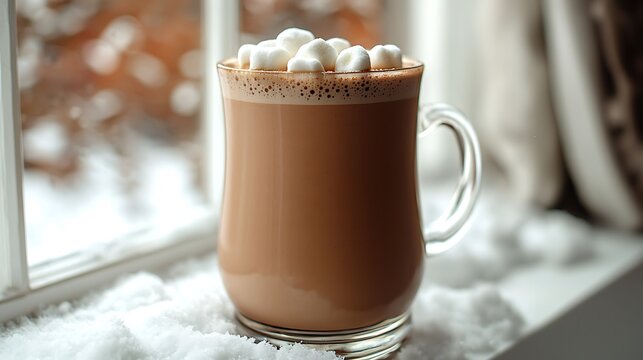 Cozy Hot Chocolate for Snowy Window.