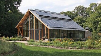 A solar-powered smart greenhouse, integrating sustainable technology in agriculture.