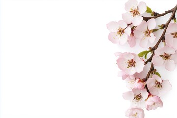 Fototapeta premium Pink Cherry Blossom Branch on White Background with Copy Space