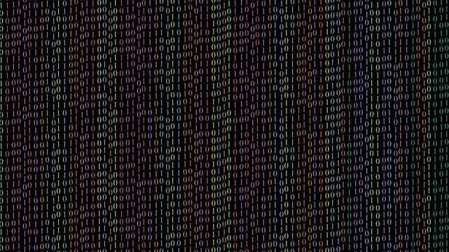 Vertical Binary Digits Animation Flowing Down, Matrix-Style Digital Code Stream, Futuristic Data Rain Effect, 0 and 1 Numbers Falling, Tech Background Animation, Cyber Digital Data Stream Visual