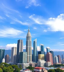 Obraz premium Kuala Lumpur's iconic skyline, skyscrapers piercing the sky, KL Tower prominent, view, metropolitan