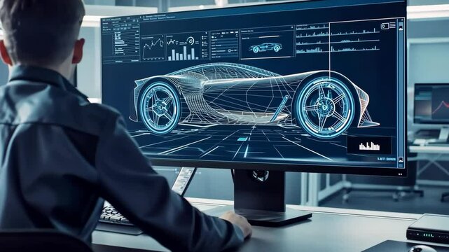 A highly skilled designer utilizes cuttingedge software tools to intricately craft a visionary car model, beautifully showcasing the seamless synergy between technology and automotive innovation
