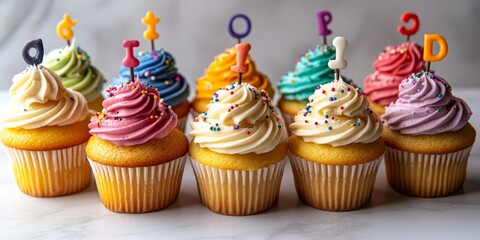 Delicious cupcakes celebrating a third birthday party