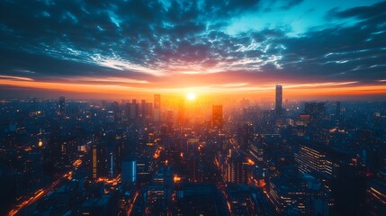 Obraz premium Cityscape sunset aerial view skyline urban buildings architecture travel