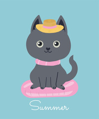 Flat Design Summer Illustration with Great Cat
