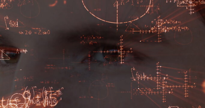 Observing complex mathematical equations and graphs, focused eyes in school setting - Powered by Adobe