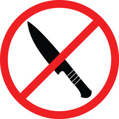 Obraz premium No Knife icon, Sharp Objects Allowed Sign. Restriction Icon. red circle. Vector illustration 