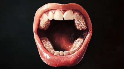 Ilustra&ccedil;&atilde;o realista de boca aberta com dentes vis&iacute;veis em fundo escuro