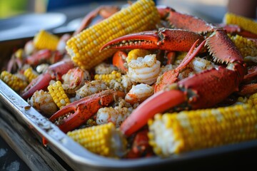 Delicious Seafood Boil with Crab, Shrimp, Crawfish, and Corn