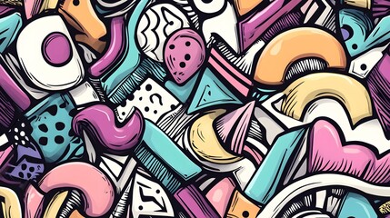 Fototapeta premium Professional Doodle Art Seamless Pattern for Colorful Shapes Usage in Design